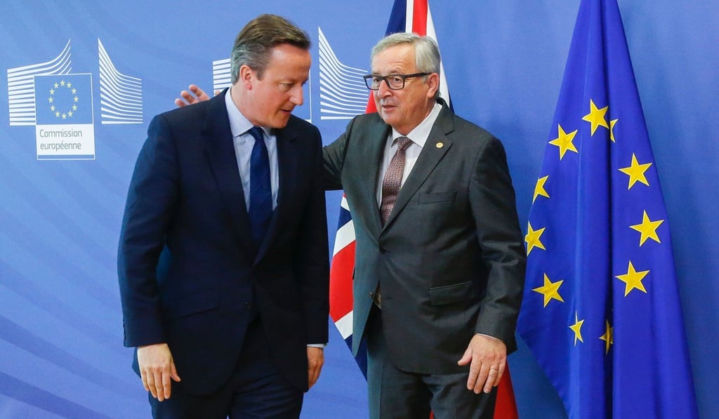 Then British prime minister David Cameron (left) and European Commission President Jean-Claude Juncker meet at the European Union headquarters in Brussels on June 28, 2016, five days after the Brexit referendum. Photo: AFP