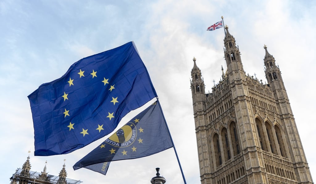 EU flags hang outside the British House of Parliament in London. Photo: EPA-EFE