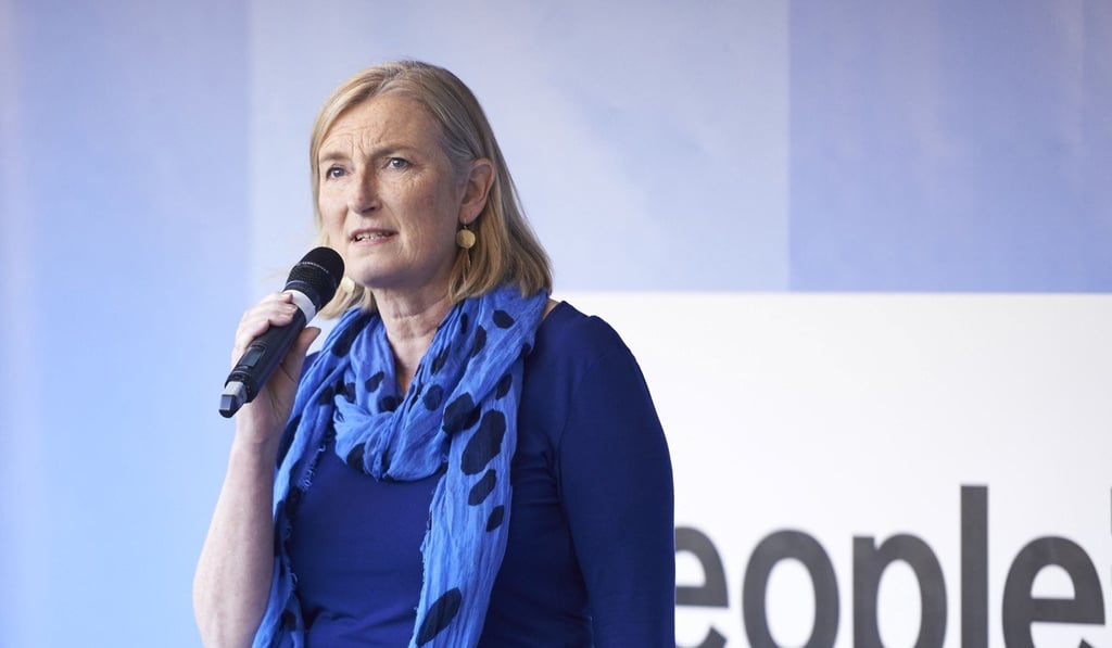 In this file photo taken on October 20, 2018 Conservative member of parliament Sarah Wollaston speaks to demonstrators in Parliament Square. Photo: AFP