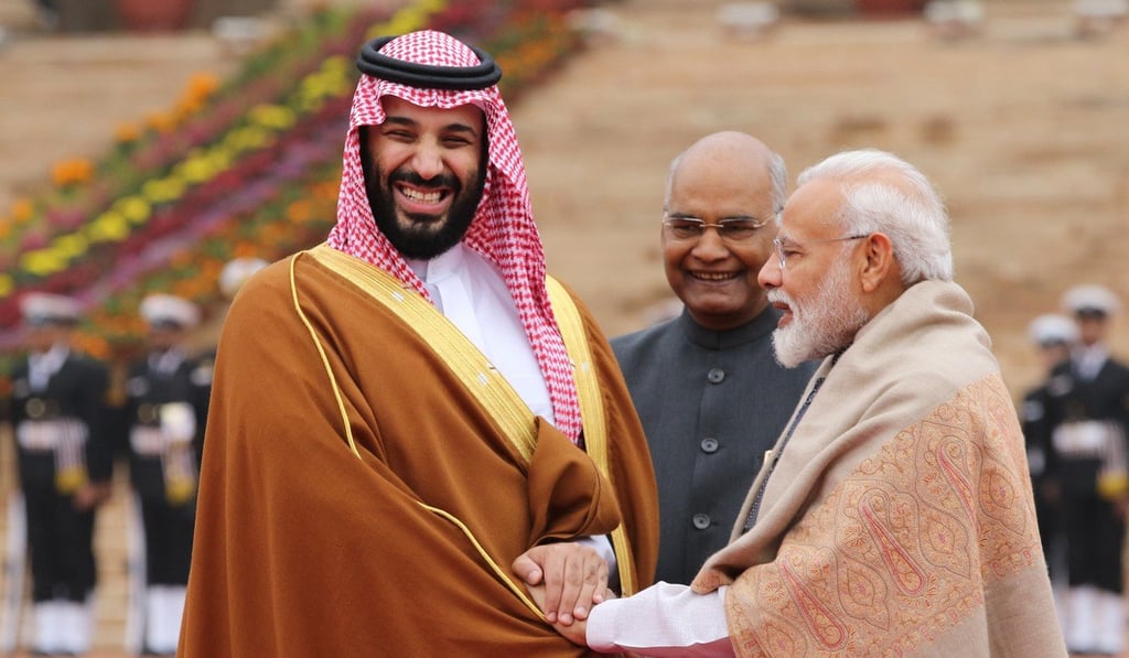 Saudi Crown Prince Mohammed bin Salman with Indian Prime Minister Narendra Modi. Photo: Bloomberg Saudi Crown Prince Mohammed bin Salman with Indian Prime Minister Narendra Modi. Photo: Bloomberg