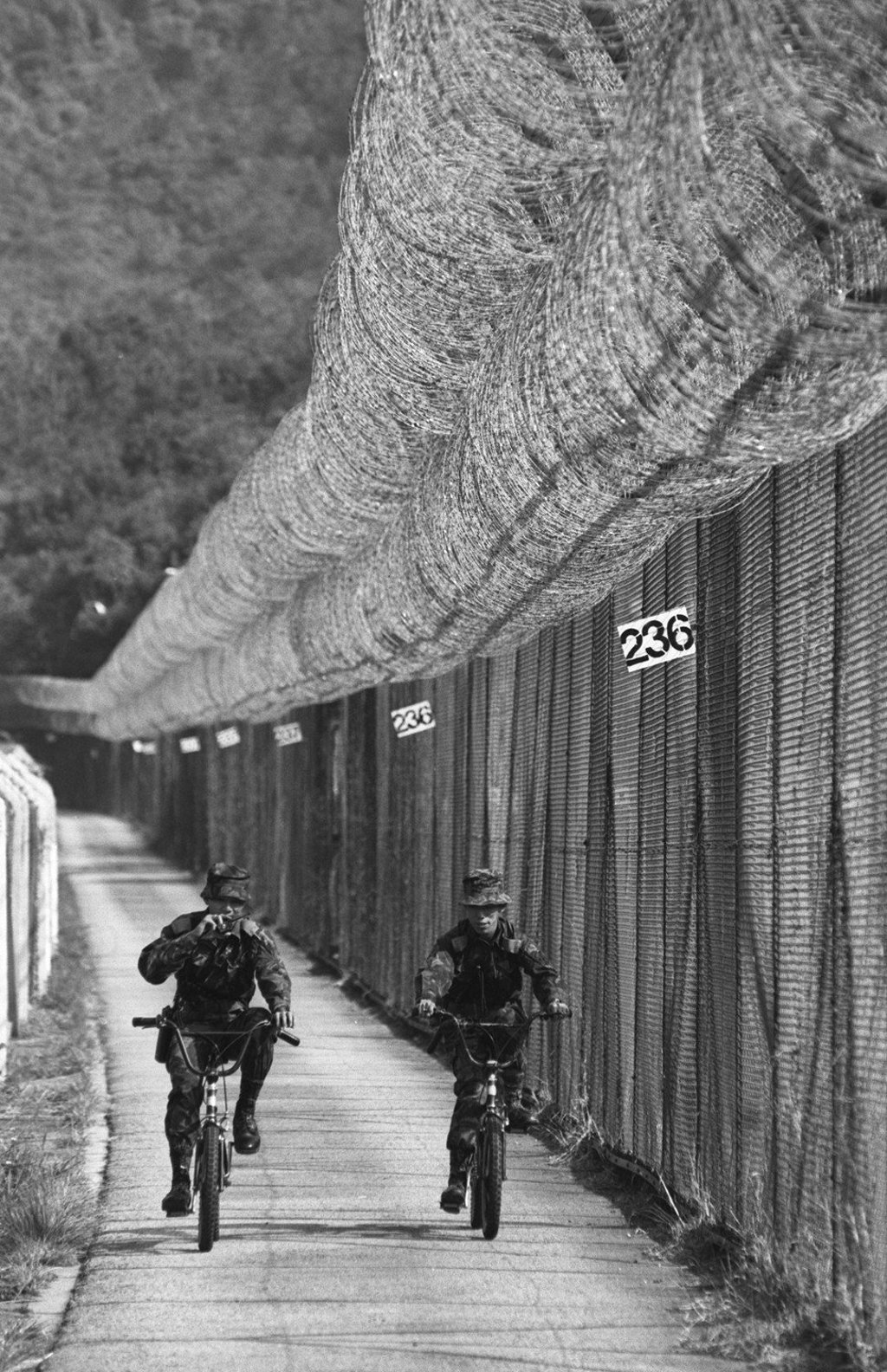 Police officers patrol the Hong Kong-China border in 1990. Picture: SCMP