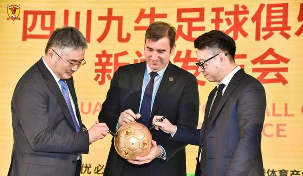 The press conference to announce City Football Group as among Sichuan Jiuniu’s new owners. Photo: Handout