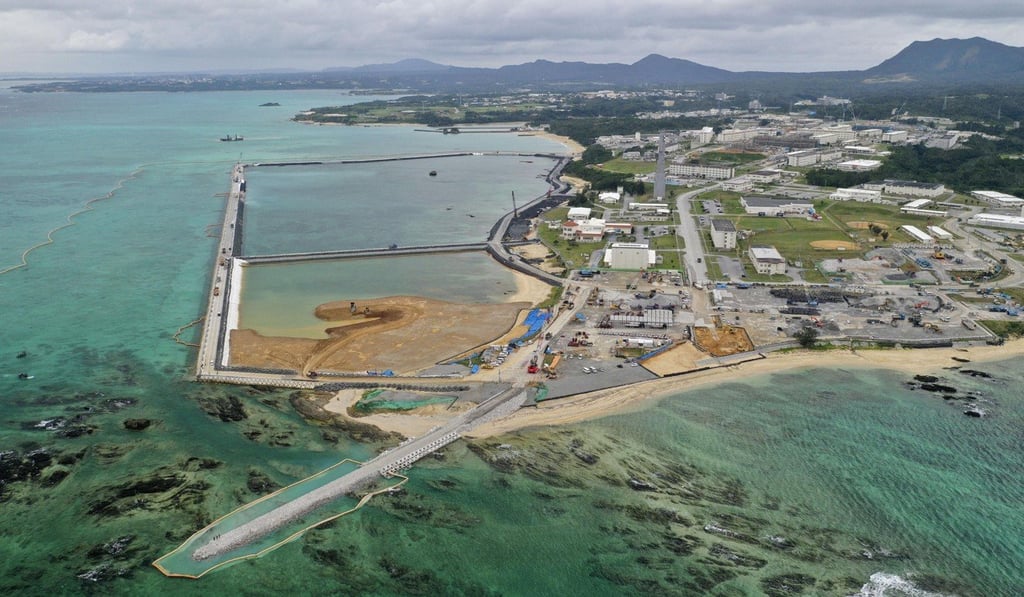 The site of the new US base in the Henoko coastal district of Nago, Okinawa, where land reclamation work continues. Photo: Kyodo