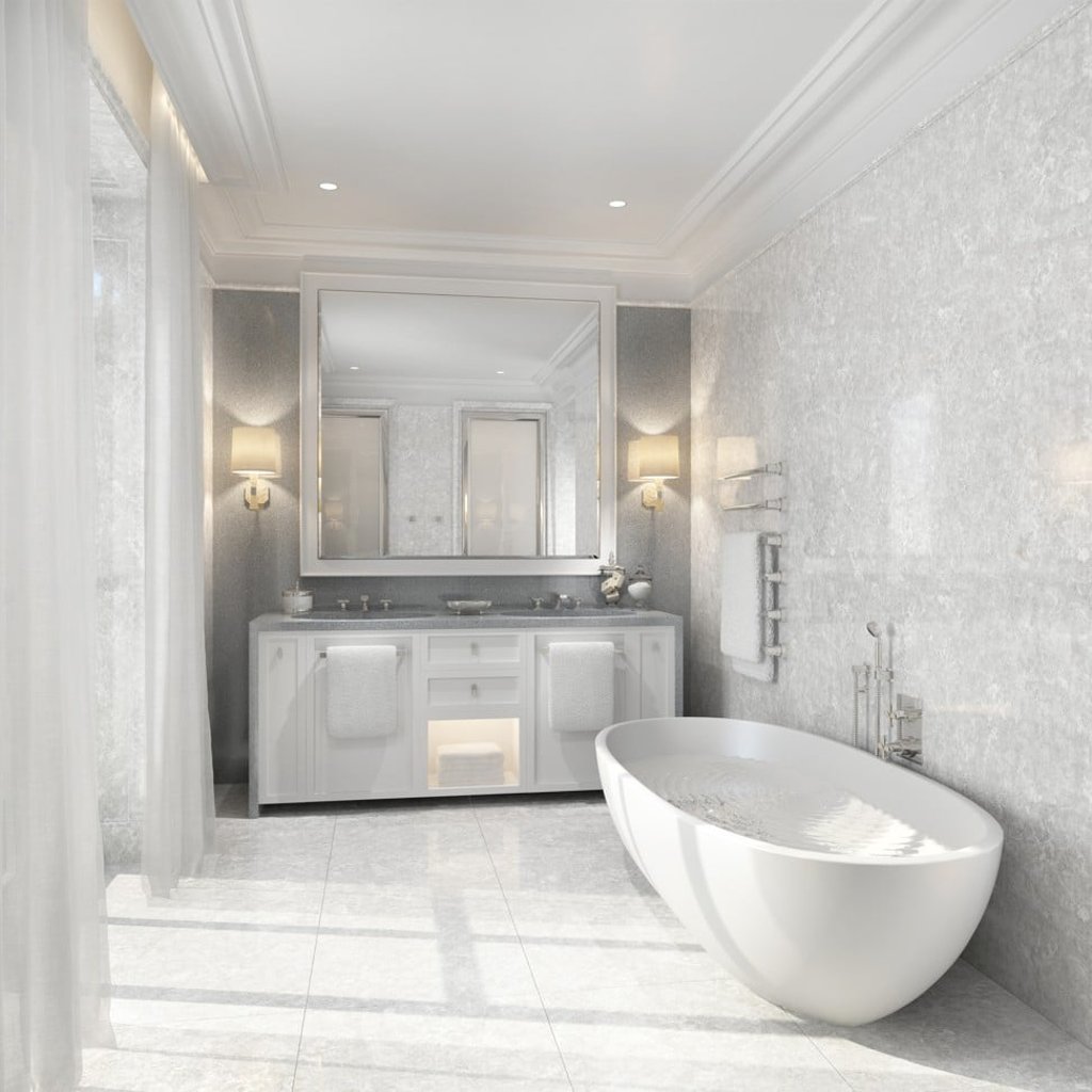 A large mirror helps give the illusion of space by bouncing natural light around the room. Photo: Purcell Private Residential