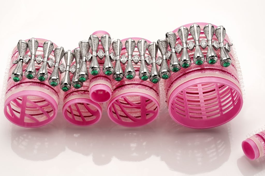 Bulgari’s bracelet in diamonds and emeralds, inspired by the humble hot curler, from its Wild Pop collection. Photo: Bulgari