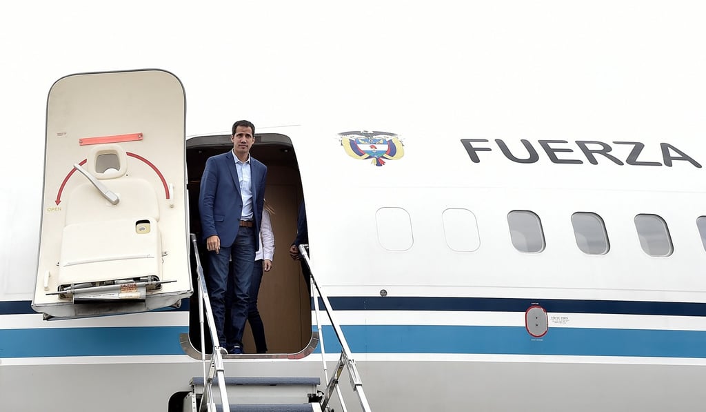 Venezuelan opposition leader Juan Guaido arrives in Bogota, Colombia on February 24. He had slipped into Colombia via back roads. Photo: Reuters