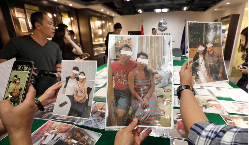 Photos of the fake couples. Photo: Felix Wong Photos of the fake couples. Photo: Felix Wong