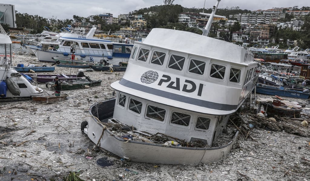 Boats pushed ashore in Sai Kung after Typhoon Mangkhut. Photo: May Tse