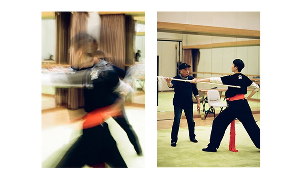Sam Chan performs drills under the expert gaze of her teacher, Zheng Fukang (far left), a seasoned martial arts choreographer. Photo: Abdela Igmirien Sam Chan performs drills under the expert gaze of her teacher, Zheng Fukang (far left), a seasoned martial arts choreographer. Photo: Abdela Igmirien