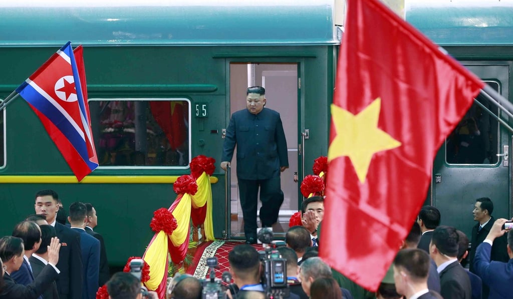 North Korean leader Kim Jong-un steps off his train at Dong Dang Railway Station in Vietnam. Photo: EPA
