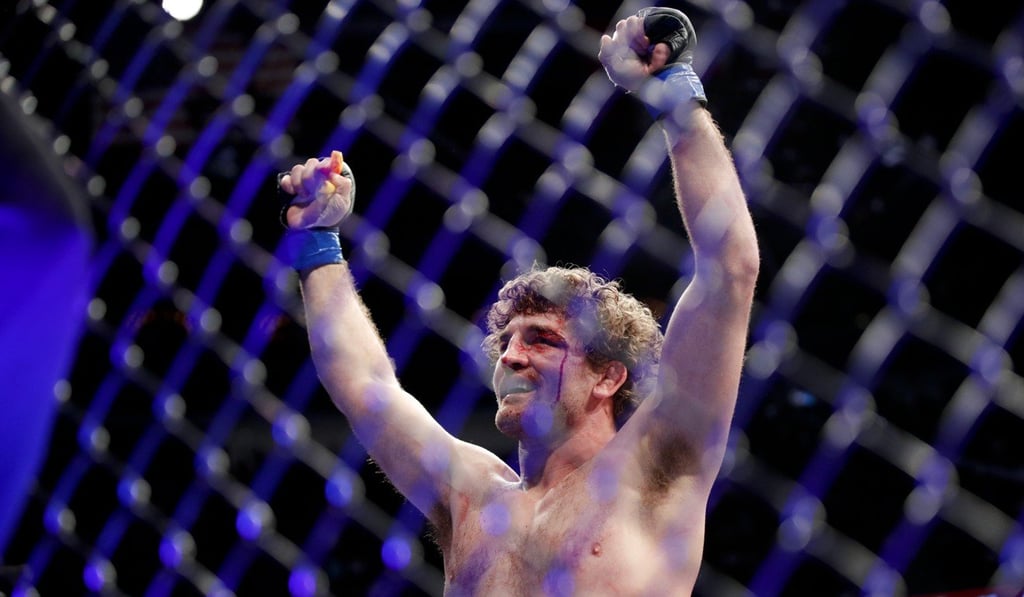 Ben Askren deflected questions about the controversial stoppage. Photo: AP