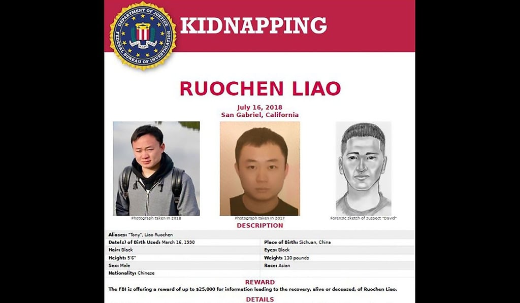 A poster about Liao’s disappearance in July 2018. Photo: AFP