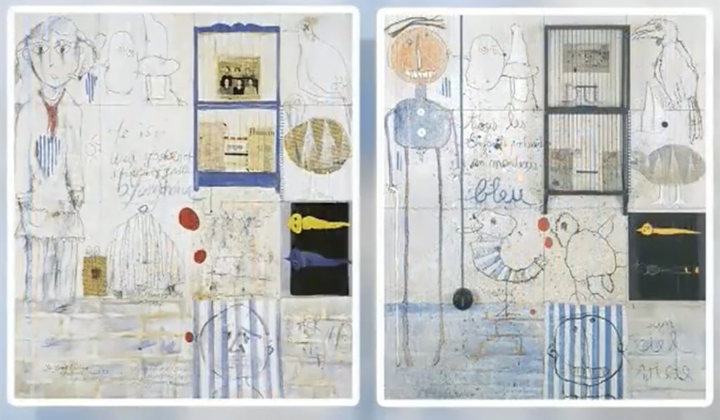 An artwork by Ye Yongqing (left) and a piece by Belgian artist Christian Silvain. Photo: Weibo