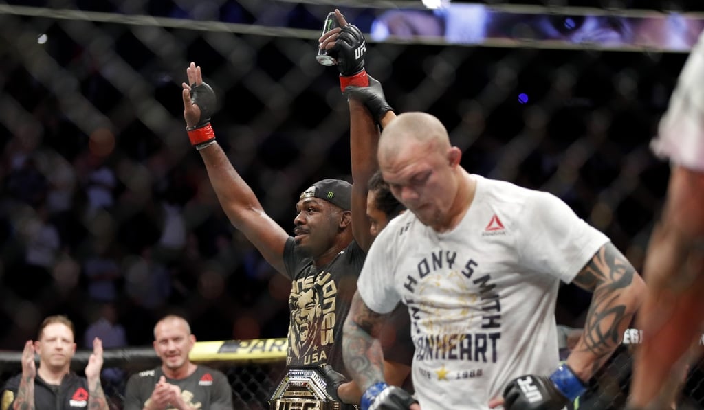 Jon Jones celebrates after his win against Anthony Smith. Photo: AP