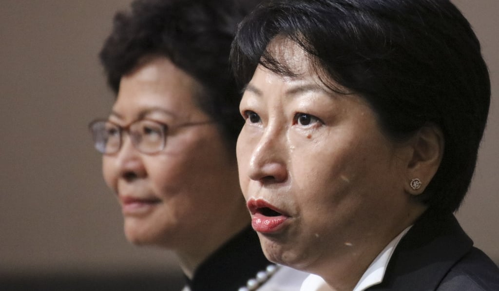 Lo said some party members had argued Lam (left) should be invited, but none had defended justice minister Teresa Cheng (right). Photo: Felix Wong