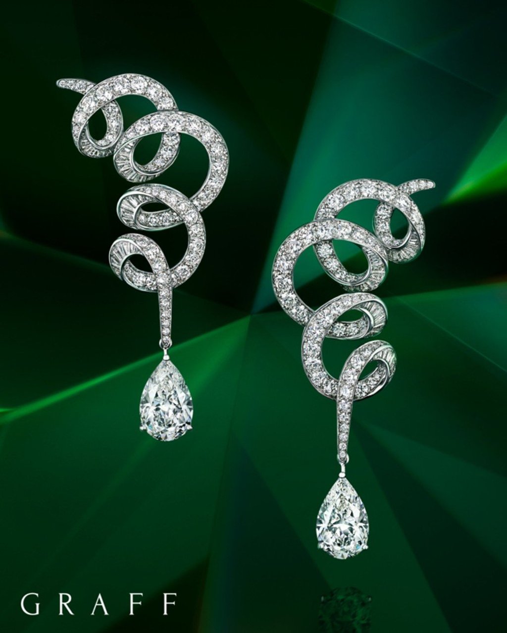 GRAFF Inspired by Twombly Collection round and pear-shaped diamond earrings, total diamonds 17.12 carats.