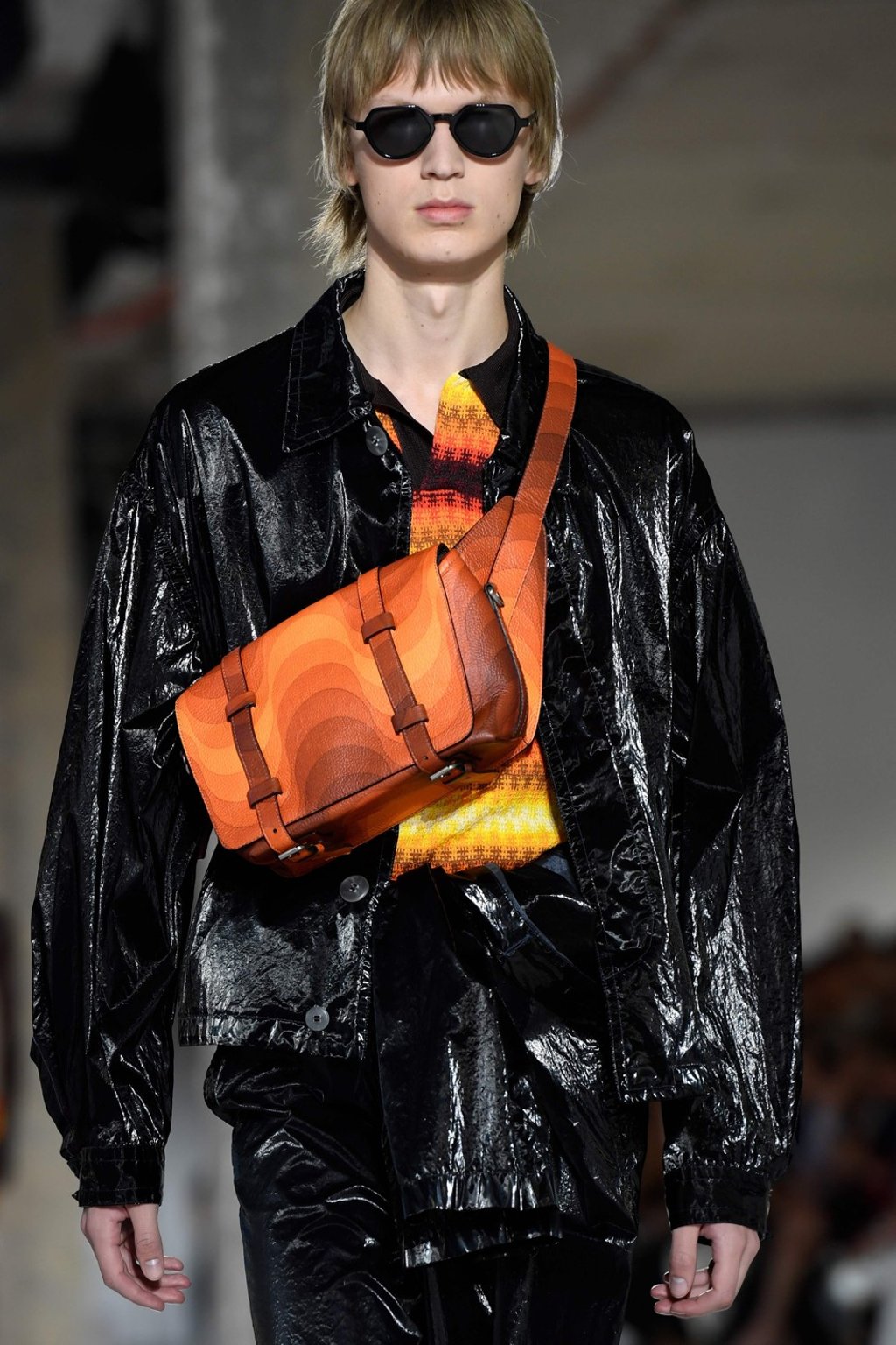 A model presents a creation by Dries van Noten during the men’s spring/summer 2019 collection fashion show in Paris. The Belgian designer styled some of his models with a bumbag over an outfit. Photo: AFP