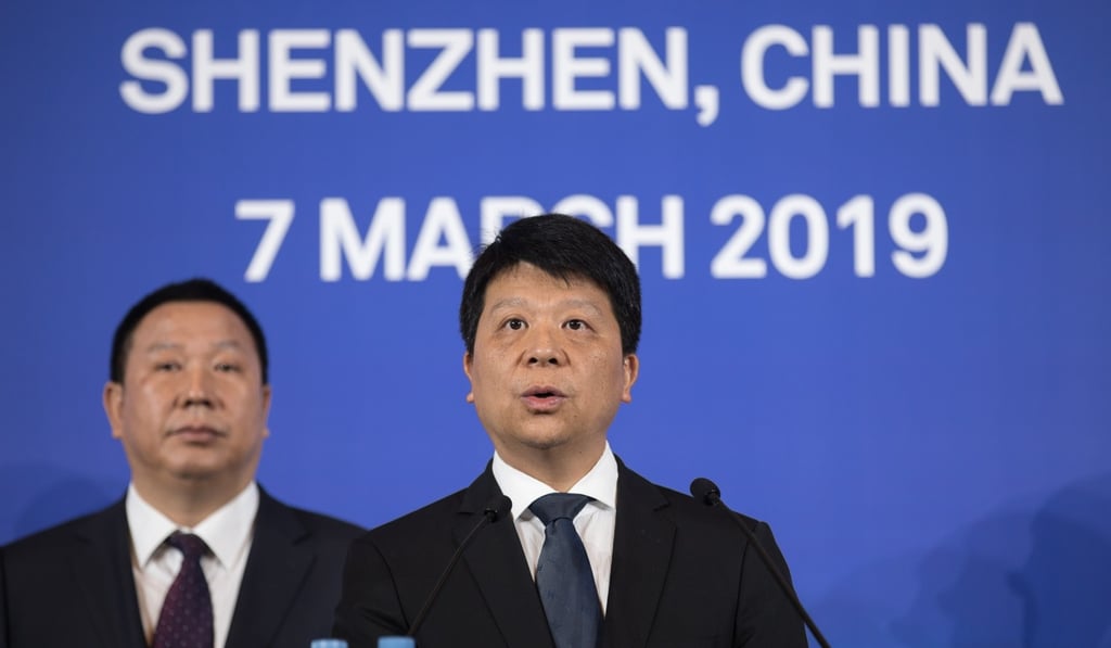 Huawei’s rotating chairman Guo Ping referred to documents leaked by Edward Snowden regarding the company’s claims about US cyberattacks. Photo: EPA-EFE Huawei’s rotating chairman Guo Ping referred to documents leaked by Edward Snowden regarding the company’s claims about US cyberattacks. Photo: EPA-EFE