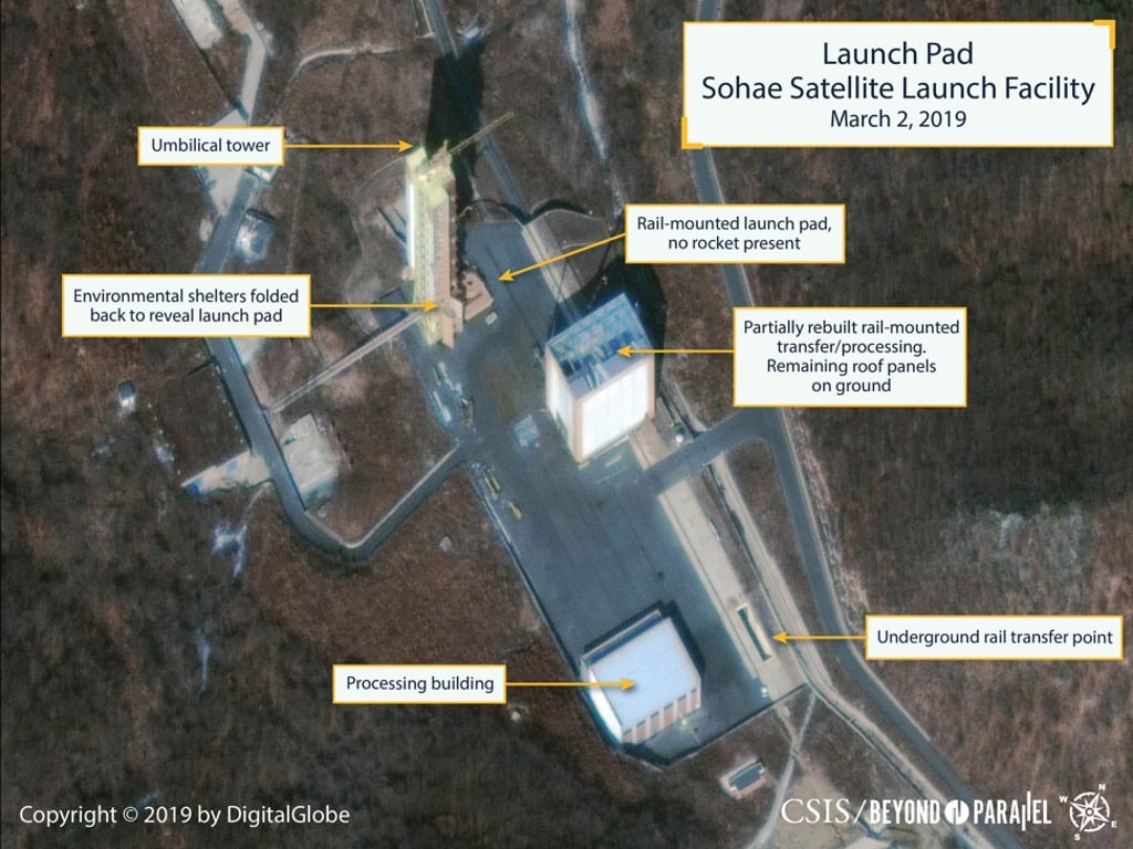 A handout photo showing a commercial satellite image of the Sohae (Tongchang-ri) Satellite Launching Station in North Pyongan Province, North Korea. Photo: Satellite image ©2019 DigitalGlobe A handout photo showing a commercial satellite image of the Sohae (Tongchang-ri) Satellite Launching Station in North Pyongan Province, North Korea. Photo: Satellite image ©2019 DigitalGlobe