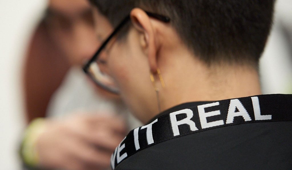 A model backstage at the Izzue show in London. A model backstage at the Izzue show in London.