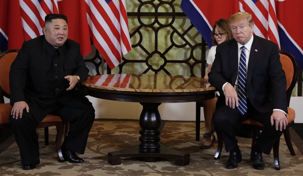 President Donald Trump and North Korean leader Kim Jong-un on February 28 in Hanoi. This photo was used on the front page of the March 1 print edition of the South China Morning Post. Photo: AP