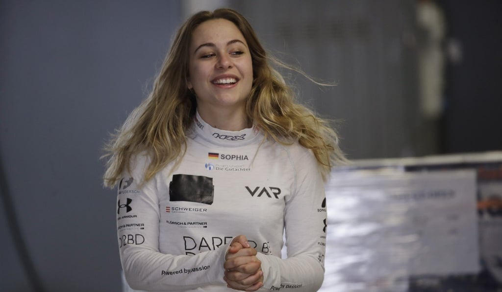 Sophia Floersch smiles in the garage during testing at Monza. Photo: AP