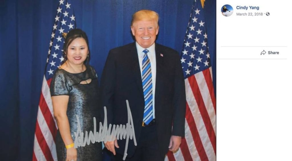 Li Yang with US President Donald Trump in a photo signed by Trump, that Yang posted on her Facebook page. Photo: Facebook / Li Yang