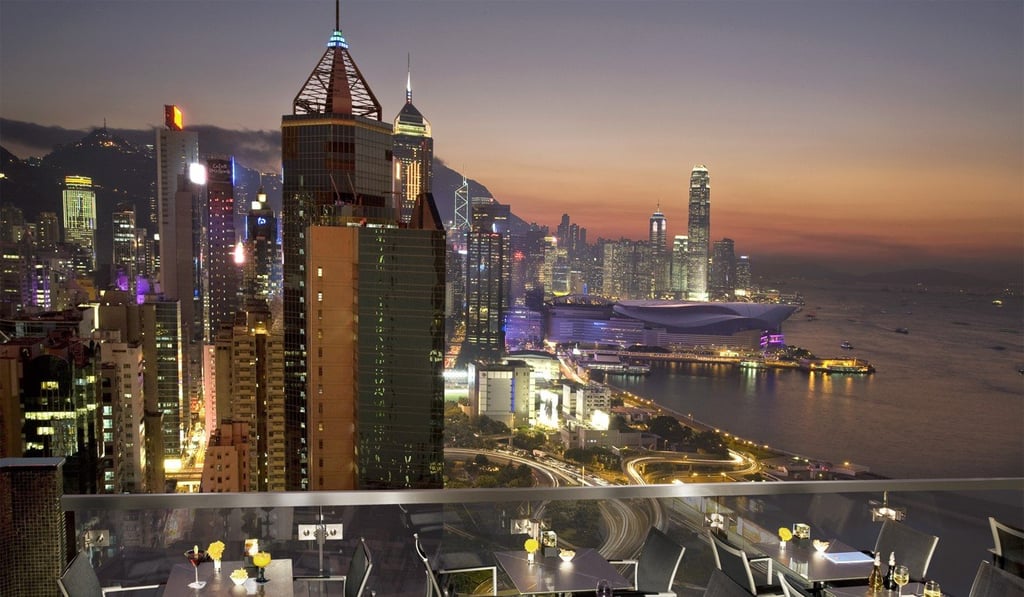 A view of Hong Kong harbour from ToTT’s bar at The Excelsior hotel.