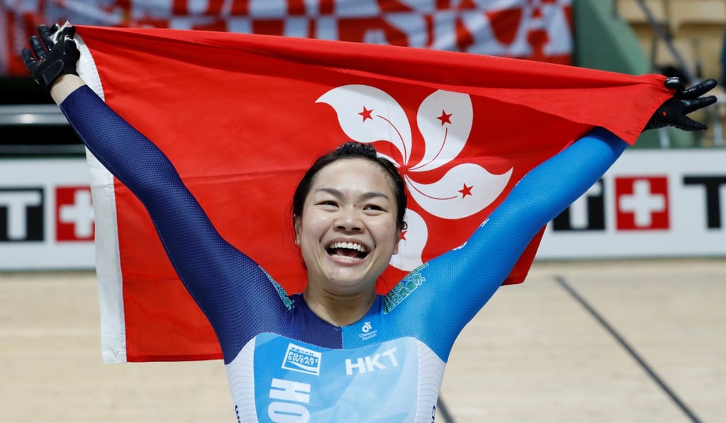 Sarah Lee celebrates winning gold in the women's keirin final at the world championships. Photo: Reuters