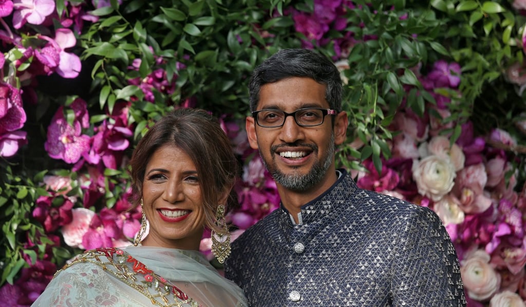 Google CEO Sundar Pichai and his wife, Anjali, arriving at the wedding. Photo: Reuters