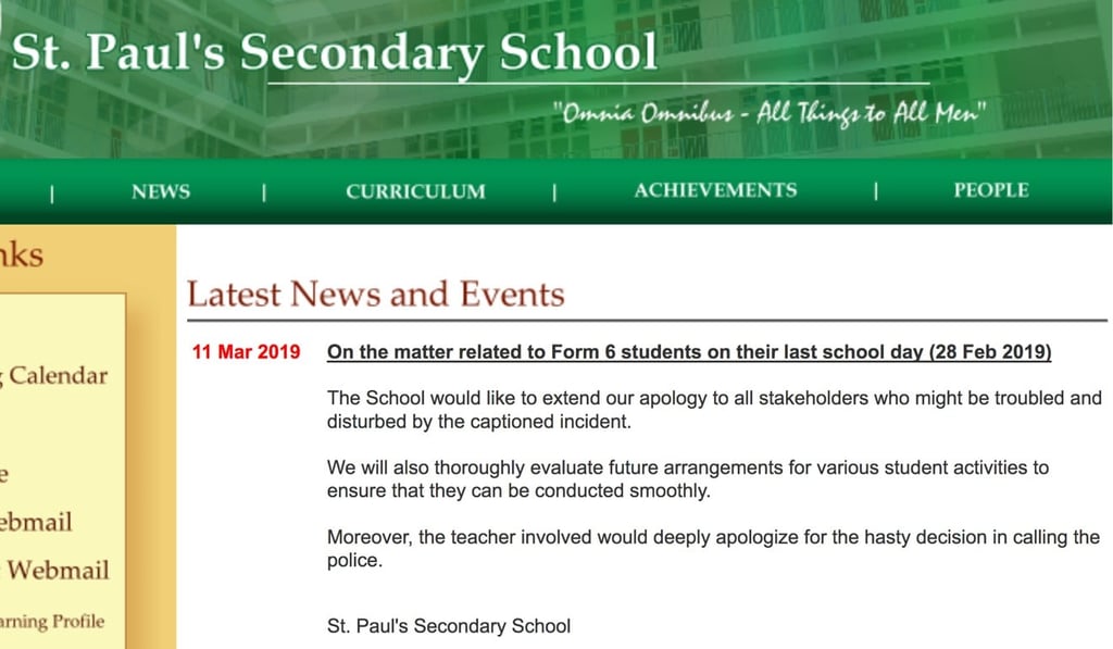 The online statement from the school. Photo: SCMP