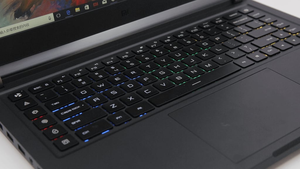 The colorful backlit keyboard of Xiaomi's gaming laptop. (Picture: Abacus)