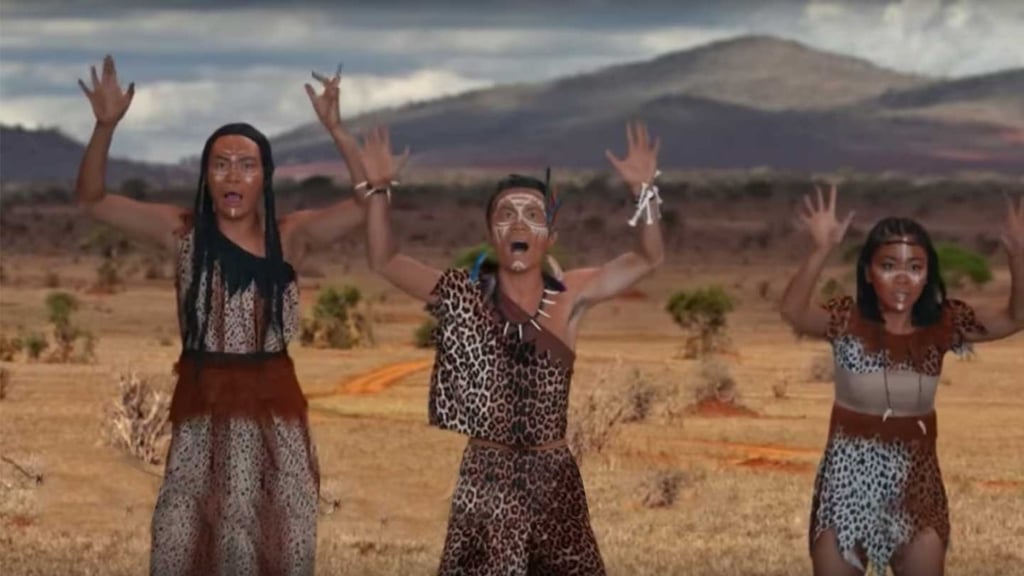 An online video shows gamers in leopard print costumes singing about being “African tribal chiefs”. (Picture: Jason Wu)