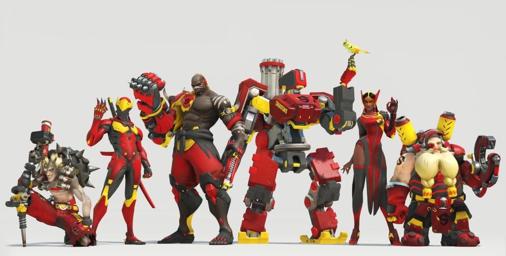 The Shanghai Dragons, owned by NetEase, play in red character uniforms. (Picture: OWL)