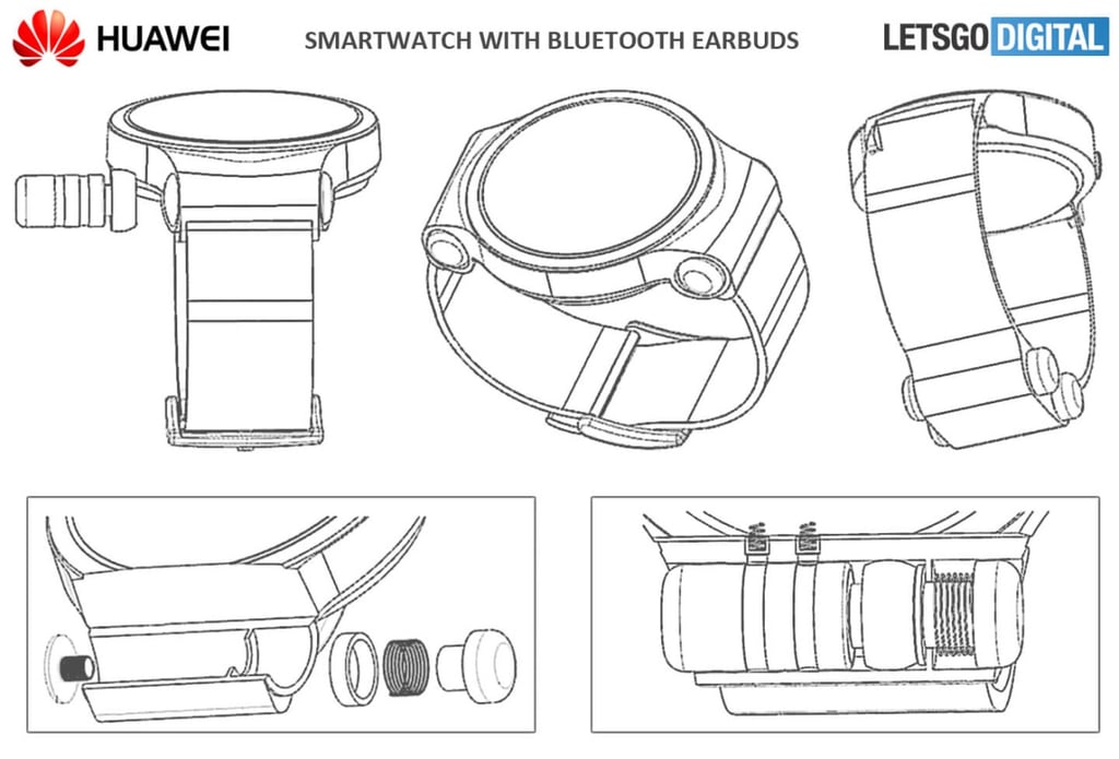 Huawei’s patent shows a number of different options for storing the water-resistant buds. (Picture: LetsGoDigital) Huawei’s patent shows a number of different options for storing the water-resistant buds. (Picture: LetsGoDigital)