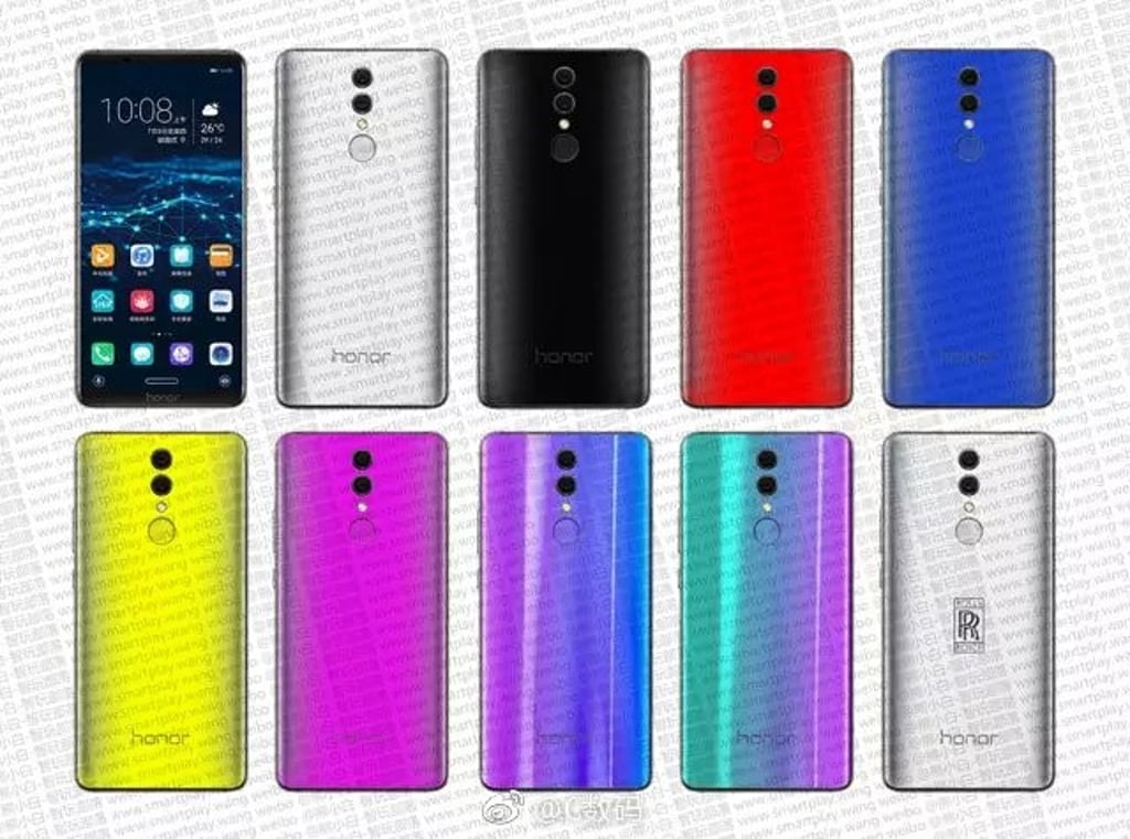 An image purporting to be of the upcoming Honor Note 10, with the Rolls-Royce Edition in the bottom right corner. (Picture: GizmoChina) An image purporting to be of the upcoming Honor Note 10, with the Rolls-Royce Edition in the bottom right corner. (Picture: GizmoChina)