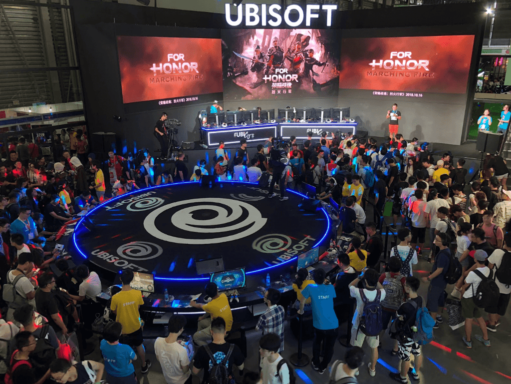 Ubisoft installed a tiny amphitheatre inside its booth.