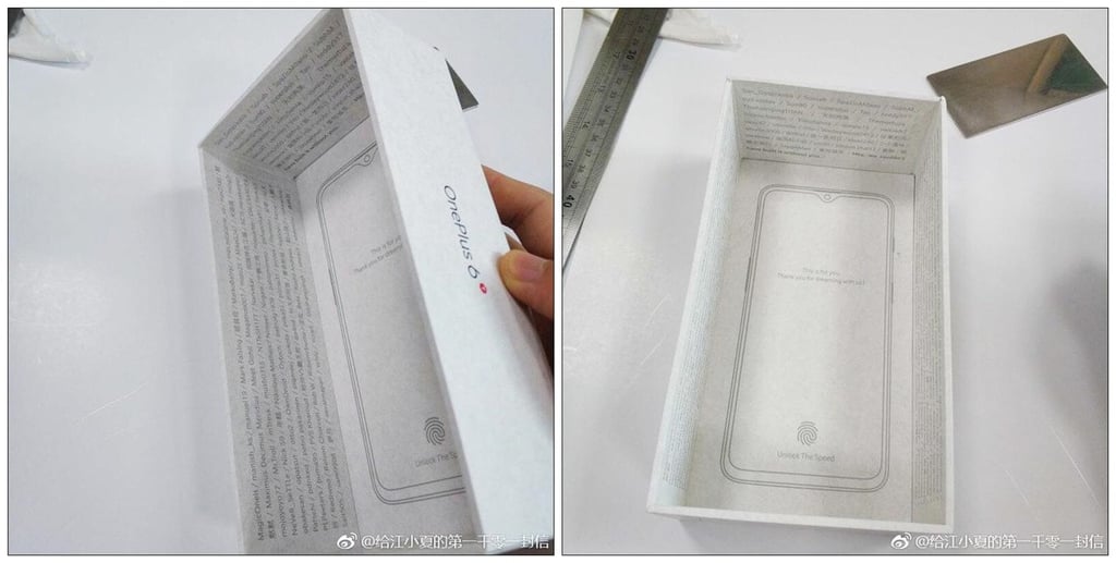 Leaked pictures claiming to be a OnePlus 6T box. (Picture: Weibo/龙曰科技) Leaked pictures claiming to be a OnePlus 6T box. (Picture: Weibo/龙曰科技)