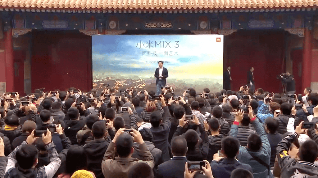 Xiaomi founder Lei Jun unveils the Mi MIX 3 smartphone on October 25, 2018. (Picture: Xiaomi via Weibo)