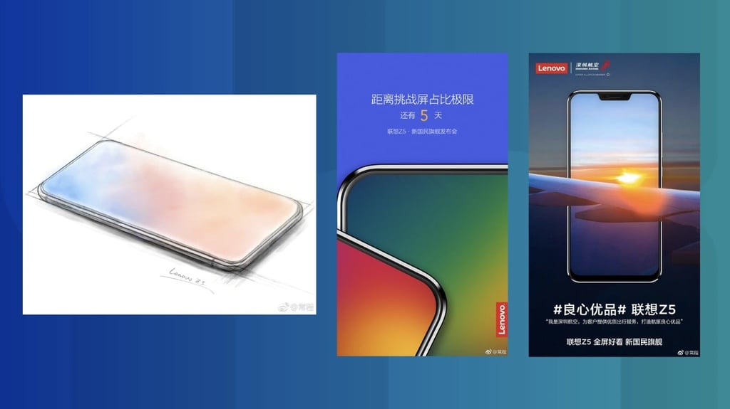 Marketing photos for Lenovo Z5 (left and middle photos) and the real phone (the one on the right). (Pictures: Lenovo)