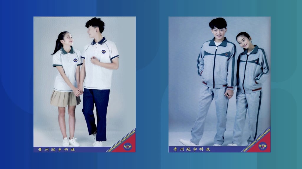 Sample photos of the smart uniforms suggest the maker has nothing against dating on campus, unlike most Chinese schools. (Picture: Guanyu Technology)
