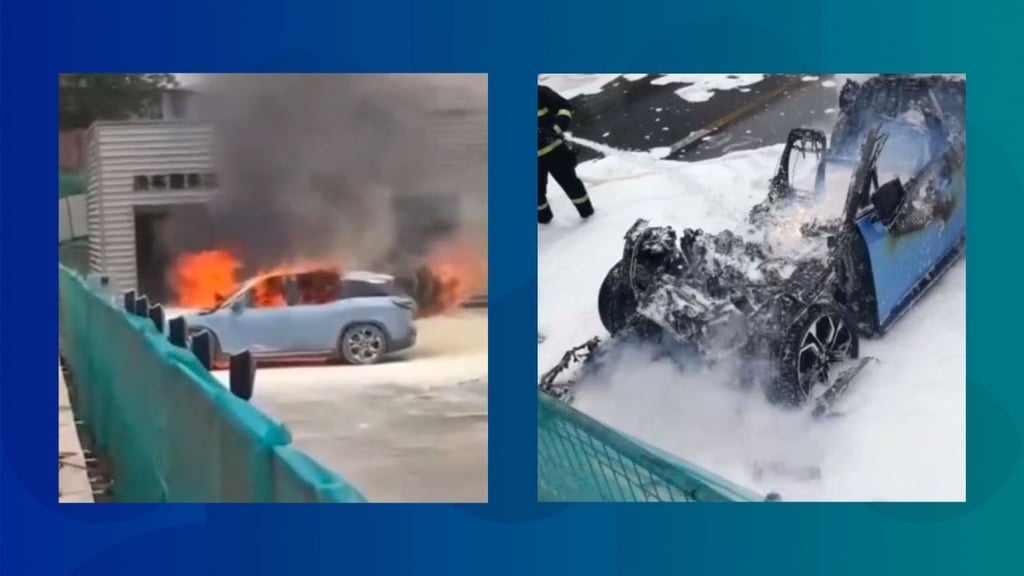 The Nio car caught fire after its owner brought it in for repairs. (Picture: iQiyi) The Nio car caught fire after its owner brought it in for repairs. (Picture: iQiyi)