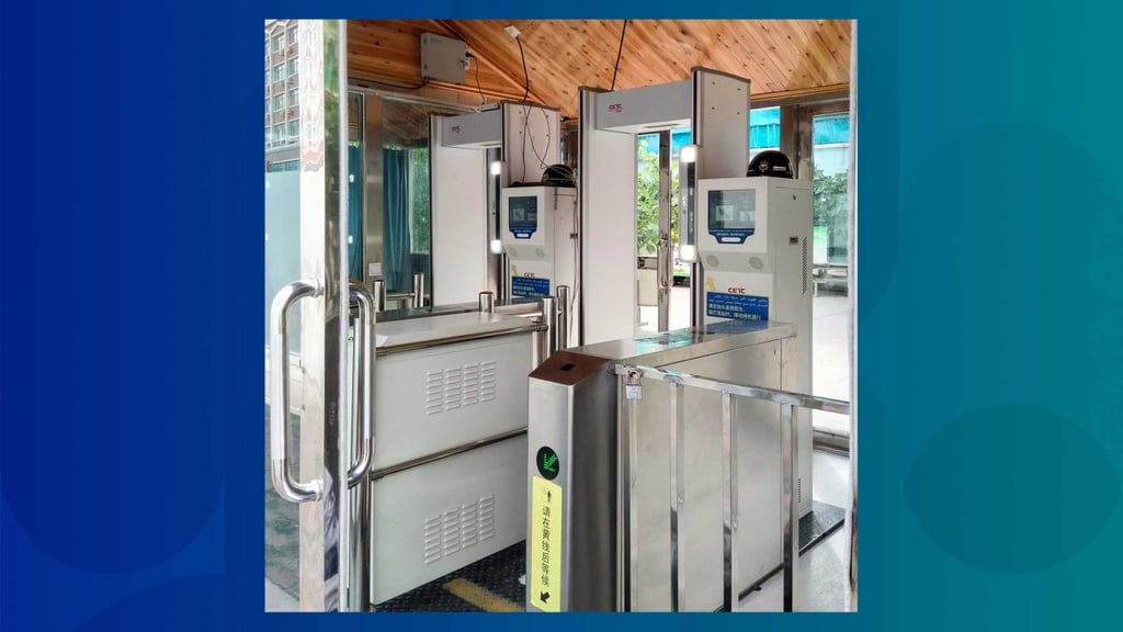 These data doors include facial recognition sensors, ID scanners and sensors for collecting electronic device information. At the Aq Mosque in Urumqi, 2018. (Picture: Joanne Smith Finley) These data doors include facial recognition sensors, ID scanners and sensors for collecting electronic device information. At the Aq Mosque in Urumqi, 2018. (Picture: Joanne Smith Finley)