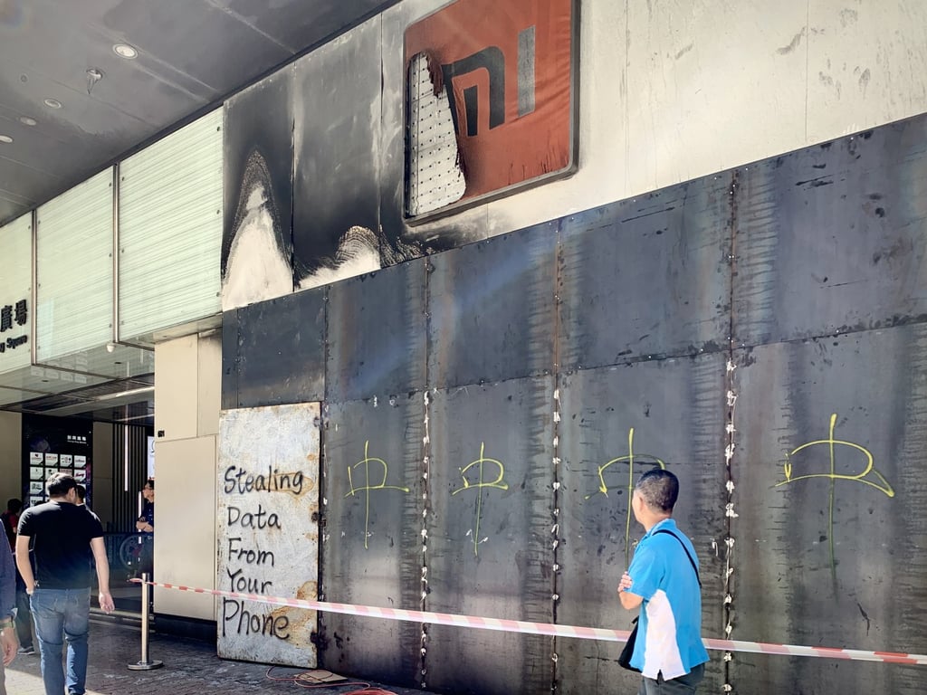 The Mi Home store in Mong Kok is still closed for maintenance 10 days after protesters set it ablaze. (Picture: Abacus)