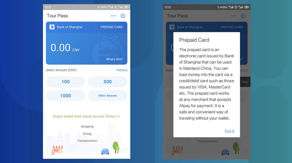 Tour Pass lets you add funds to Alipay from an international bank card. (Picture: Alipay)