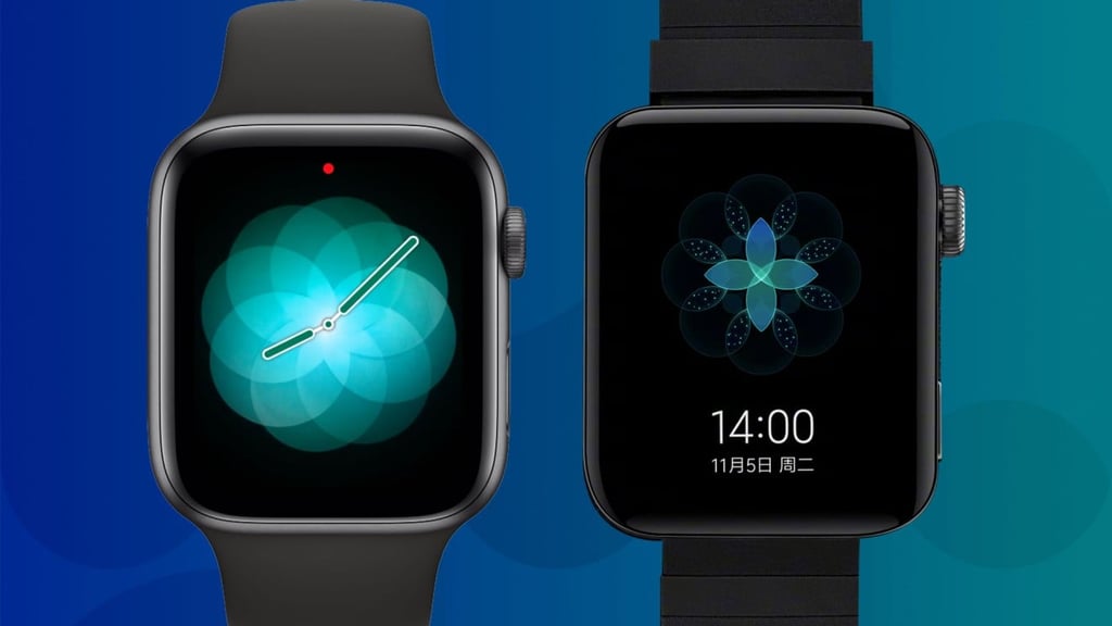 Even the watch face displays a similar overlapping-circle pattern to the Apple Watch. (Picture: Apple/Xiaomi)