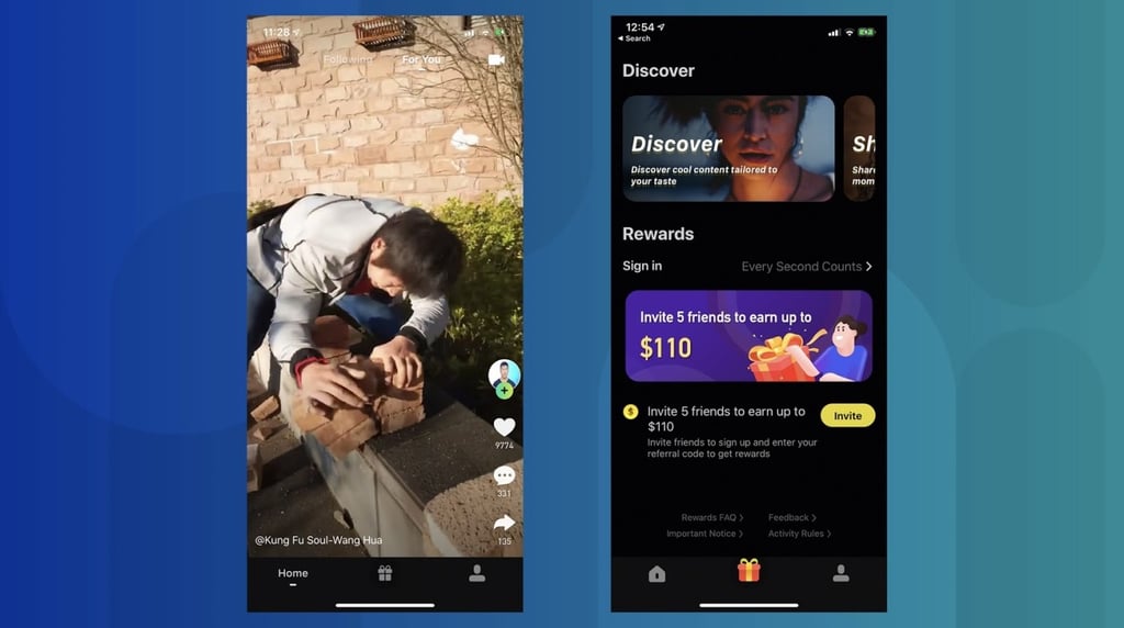 A user’s brick-breaking stunt seen on the Zynn app. (Picture: Zynn)