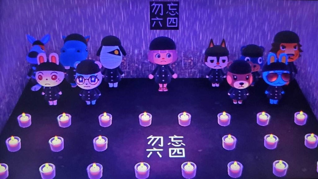 “Don’t forget June 4th,” says the pixel art on this Animal Crossing island. (Picture: Jovy Ip via Facebook)