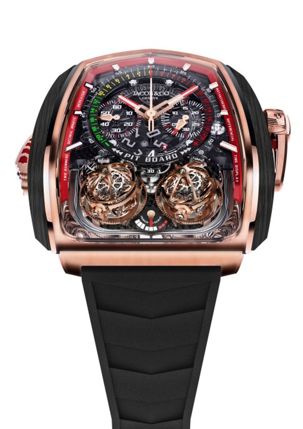 Jacob & Co. The audacious Twin Turbo Furious combines a twin accelerated triple axis sequential tourbillon, a minute repeater and a monopusher chronograph. Limited to 18 pieces. Price on request Jacob & Co. The audacious Twin Turbo Furious combines a twin accelerated triple axis sequential tourbillon, a minute repeater and a monopusher chronograph. Limited to 18 pieces. Price on request