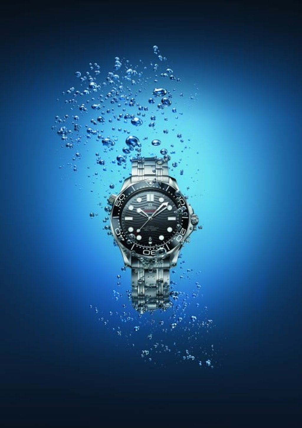 The new Seamaster Diver 300M with black dial and metal bracelet.